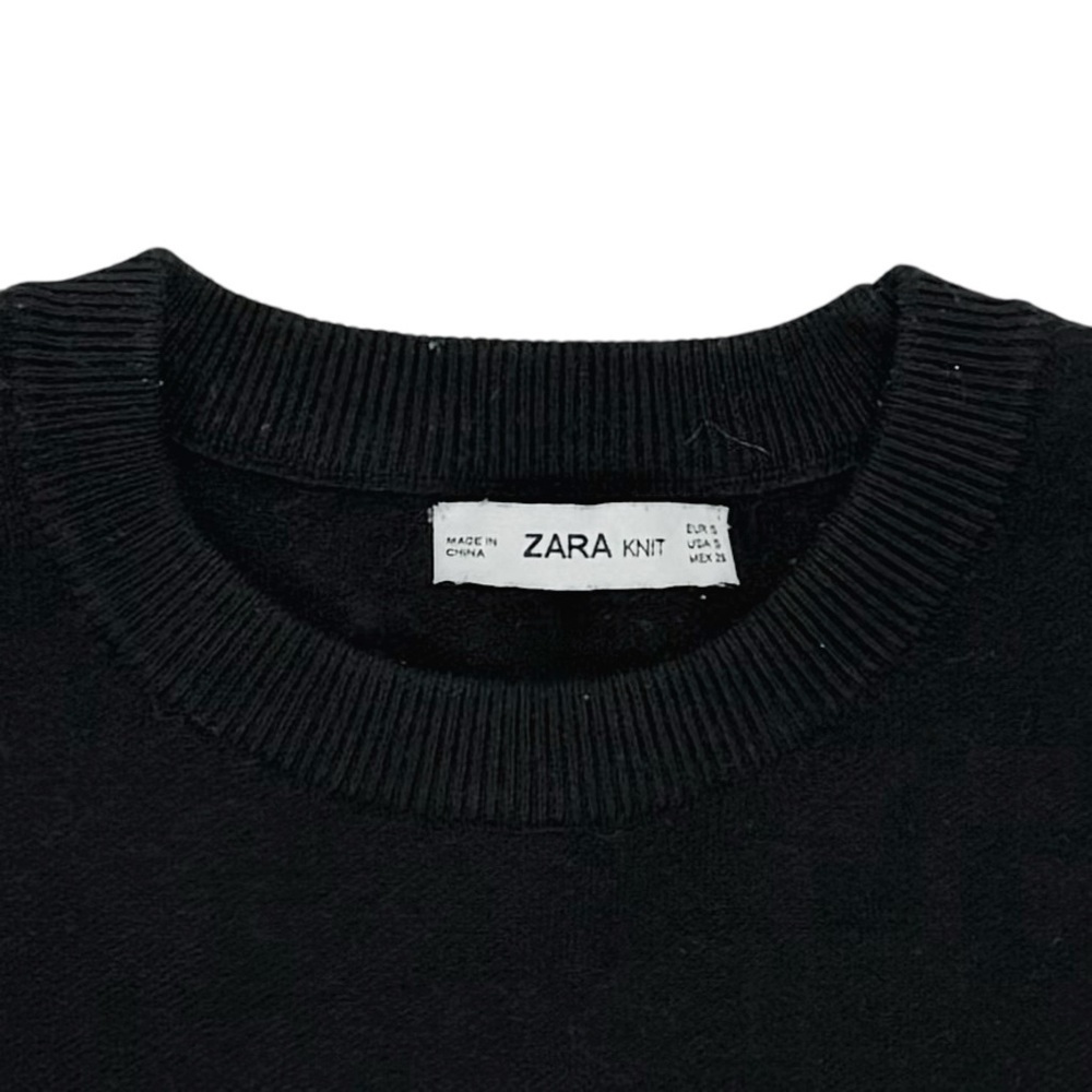 ZARA Knit Women's Designer Black Cropped Sweater Wide Kimono Sleeves Stretchy S - Picture 4 of 7